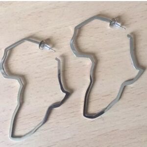 Silver Africa Continent Hoop Earrings
